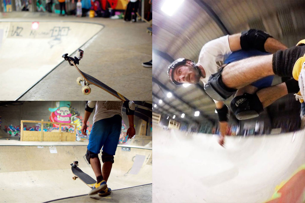 Flymount 4 action camera mount on skateboard